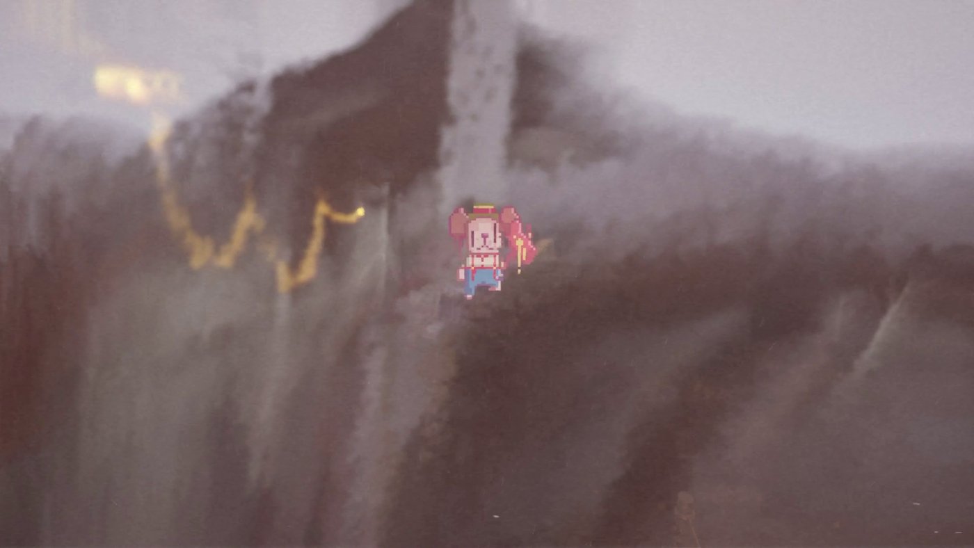 A cliff edge in heavy mist