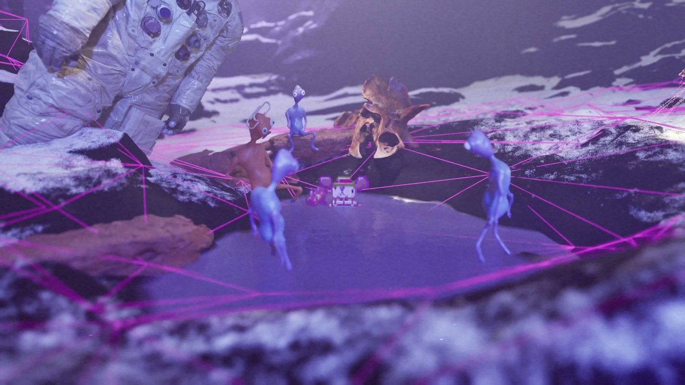 A strange encounter in a purple void